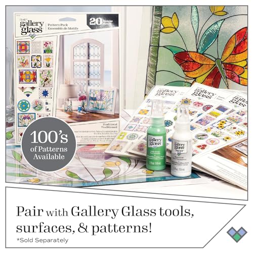 Gallery Glass Window Cling Art Kit, 10 Piece Set Including 3 Pattern Sheets, 6 Stained Glass Colors and 1 Liquid Leading, PRMGGCLING24 Gallery Glass
