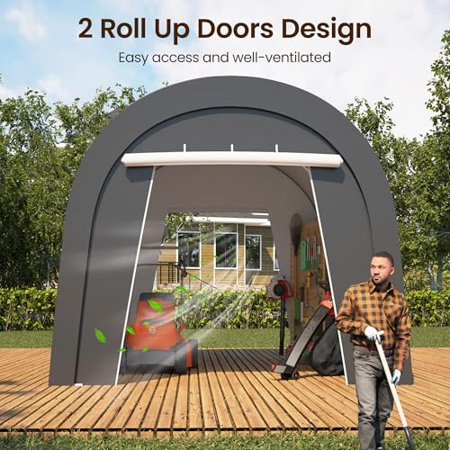 Kiss the Water Domed Carport with 4 Cloth Bags, Portable Garage with 2 Roll-up Doors, Heavy Duty Car Canopy Party Tent, All-Season Storage Shelter Shed for Cars, Truck, or Garden Tools, 10' x 20' Kiss the Water