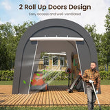 Kiss the Water Domed Carport with 4 Cloth Bags, Portable Garage with 2 Roll-up Doors, Heavy Duty Car Canopy Party Tent, All-Season Storage Shelter Shed for Cars, Truck, or Garden Tools, 10' x 20' Kiss the Water