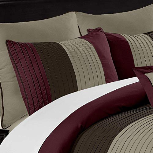Chezmoi Collection Loft 8-Piece Luxury Striped Comforter Set (Full, Burgundy/Coffee/Brown) Chezmoi Collection