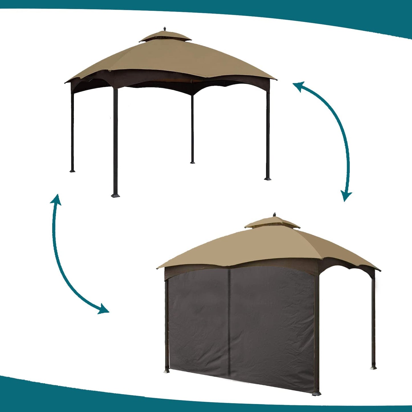 Gazebo Universal Replacement Privacy Curtain - Wonwon Privacy Panel Canopy Side Wall with Zipper for 10' x 12' Outdoor Gazebo (Brown)