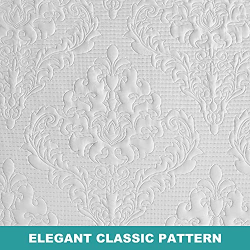 Hansleep White Quilt Queen Size - Damask Ultrasonic Summer Bedspread Queen, Soft Lightweight Coverlet Bedding Set, 3 Pieces (1 Quilt, 2 Pillow Shams) Hansleep