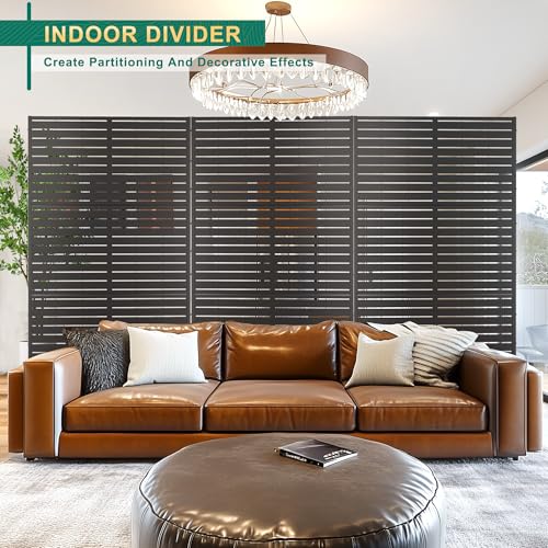 72" H×47" W Metal Outdoor Privacy Screen Outdoor Freestanding Screen Panels for Patio Lawn Deck, Decorative Privacy Fence(Consists of 3 Panels) TUYOHW