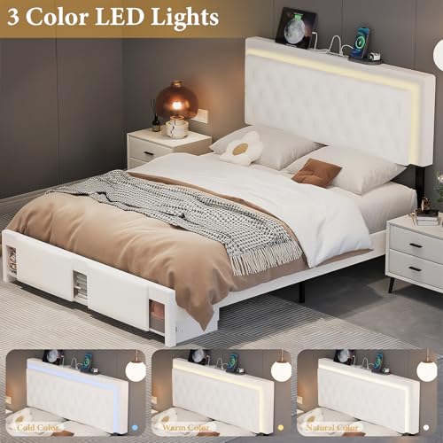 XEPAMU Full Size Bed Frame with Storage,Full Bed Frame with LED Lights Headboard and Charging Station,Velvet Upholstered Bed with Storage Footboard,Sliding Barn Door Noiseless No Box Spring Needed XEPAMU
