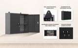 JZD Steel Garage Cabinets System Set, Includes Wood Workbench, Tool Cabinet, Black & Grey JZD