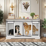 Yafylly 60.6"‌ Double Dog Crate Furniture, Heavy Duty Dog Kennel with Divider, Durable Dogs Crate as TV Stand with Sliding Door, XXL Wooden Dog Kennel for 2 Dogs (White Yafylly