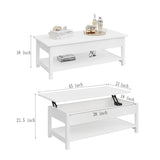 Panana Lift Top Coffee Table with Hidden Compartment and Open Shelf, Lift Tabletop Pop-Up Coffee Table for Living Room, 45.28" L, White Panana