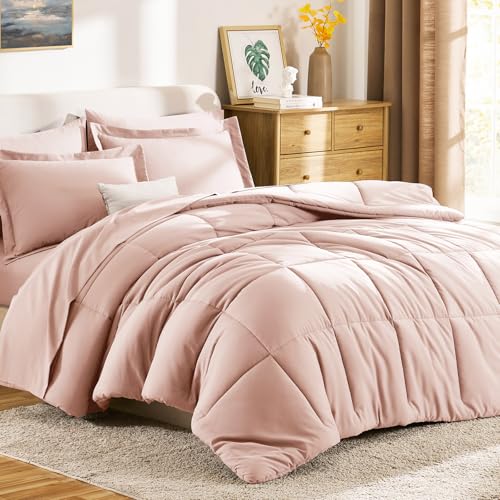 CozyLux Full Size Comforter Sets Blush Pink - 7 Pieces Bed in a Bag Full, Oeko-Tex Certified Bed Set, All Season Soft Bedding Set with Down Alternative Comforter, Sheets, Pillowcases & Pillow Shams CozyLux