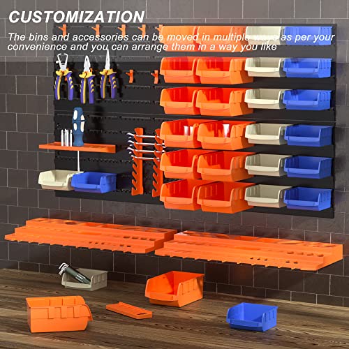 52PCS Wall Mounted Storage Bins Garage Storage Drawers with 4PCS Wall Mounting Peg Boards Workshop Parts Rack Container Tool Organizer Easy Access Compartments for Hardware Crafts Office Supplies RELIANCER