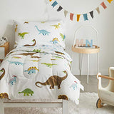 4 Pieces Toddler Bedding Set Dinosaur with Colorful Dinos and Monsters Toddler Comforter Sheet Set for Autumu and Winter Includes Comforter, Flat Sheet, Fitted Sheet and Pillowcase White UOZZI BEDDING