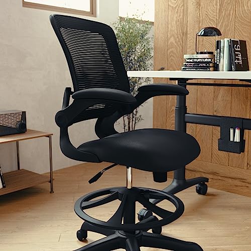 Flash Furniture Kale Mid-Back Swivel Office Chair with Adjustable Foot Ring, Lumbar Support, and Seat Height, Ergonomic Mesh Executive Chair, Black Flash Furniture