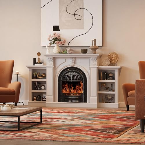 BLANKSPACE 80 Inch Electric Fireplace with Mantel, Tv Stand with Black Birdcage Fire Place Heater and Carved Square Column Design Design for Living Room, Bedroom BLANKSPACE