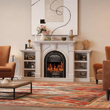 BLANKSPACE 80 Inch Electric Fireplace with Mantel, Tv Stand with Black Birdcage Fire Place Heater and Carved Square Column Design Design for Living Room, Bedroom BLANKSPACE