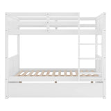 Merax Full Over Full Bunk Bed with Trundle,Wooden Trundle Bed Frame with Ladder Safety Guardrail,Convertible to 2 Platform Beds for Kids Teens,White Merax