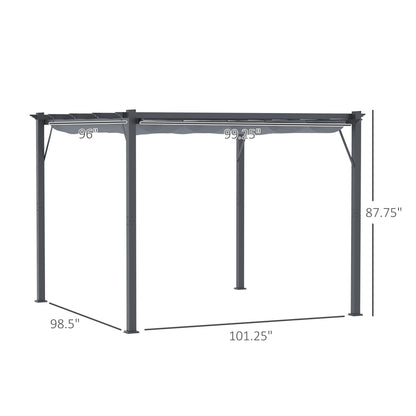 Outsunny 10' x 10' Aluminum Patio Pergola with Retractable Pergola Canopy, Backyard Shade Shelter for Porch, Outdoor Party, Garden, Grill Gazebo, Dark Gray