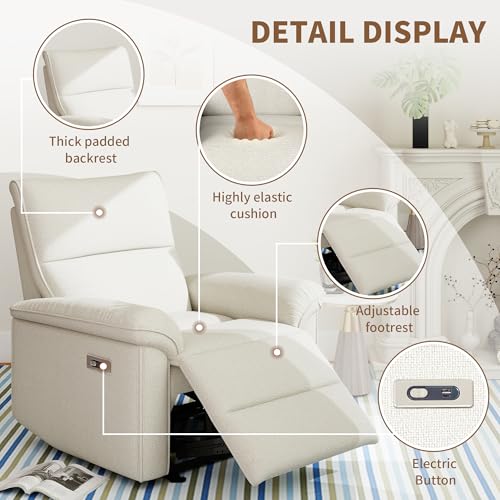 QicoFelix Wall Hugger Recliners for Small Spaces, Zero Wall Power Recliner on Clearance, Fabric RV Recliner, Home Theater Seating for Living Room w/USB Ports (Beige)