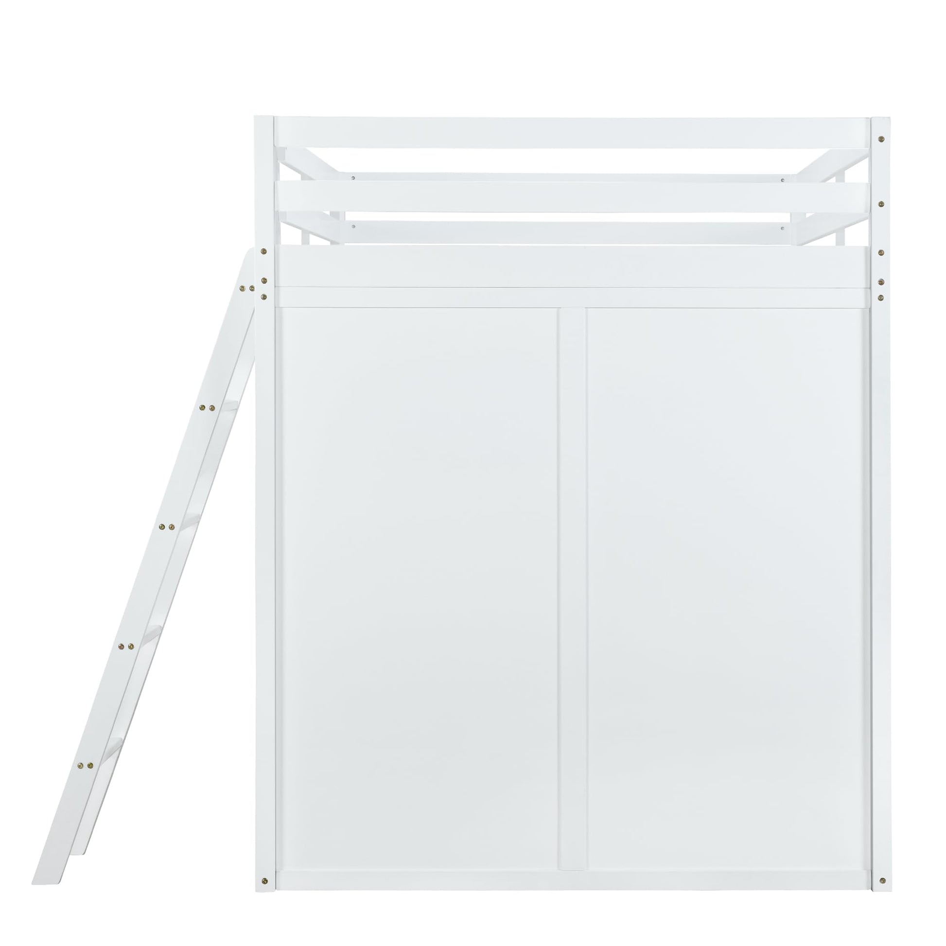 LostCat Full Size Loft Bed with Integrated Wardrobe and Desk in White - WoodArtSupply