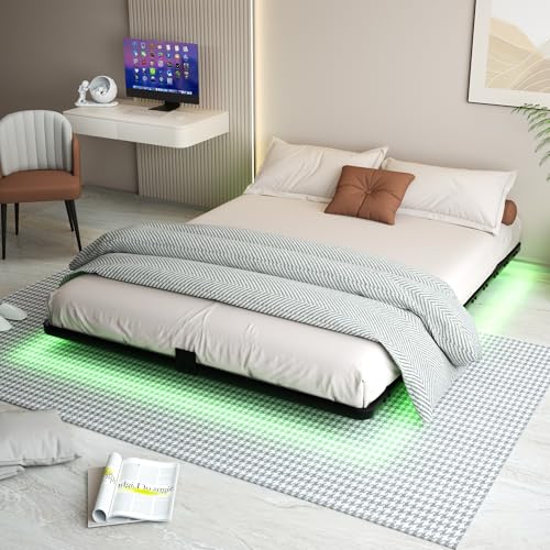 FSJianYi Floating Bed Frame Queen Size with LED Lights Metal Platform Bed No Box Spring Needed Easy to Assemble (Queen (U.S. Standard)) FSJianYi