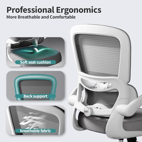 TRALT Office Chair - Ergonomic Desk Chair with Adjustable Lumbar Support, Mesh Computer Chair, Executive Chairs for Home Office Comfortable Lumbar Support (White) TRALT