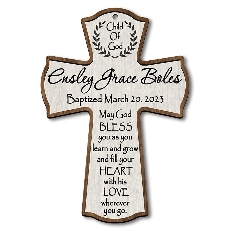 Personalized Baptism Cross wood sign, Baby baptism cross wooden sign, Baptism gifts for kids wood sign, Christening gift for godson girls, Cross for kids room, First holy communion decoration - WoodArtSupply