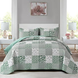 Mybedsoul Green Quilt Set Full Size, 3 Pieces Plaid Floral Bedspread Set Patchwork Reversible Bedding Set Microfiber Lightweight Bedspread Coverlet Set for All Season 78"x90" Mybedsoul