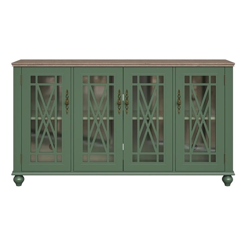 LIVILAND 63" Vintage Style Wood Kitchen Accent Buffet Sideboard Cabinet - Green - WoodArtSupply