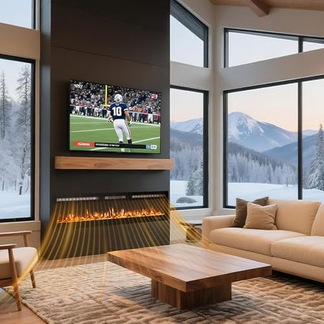 50 Inch Built-In Electric Fireplace, 750/1500W Wall Mounted Recessed Heater with Remote, Timer, Touchscreen, 12 Flame Effects, Adjustable Brightness, Low Noise Linear Fireplace for Living Room Bedroom Hipicute
