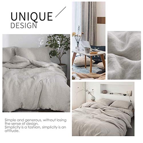 Simple&Opulence 100% Linen Duvet Cover Set 3pcs Basic Style Natural French Washed Flax Solid Color Soft Breathable Farmhouse Bedding with Button Closure - Linen, Full Simple&Opulence
