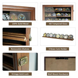 DecoWoodo 7 Rows Challenge Coin Display Case - Holds 100 Coins, Solid Wood Military Coin Holder Display Cabinet with HD Glass, Wall Mountable Shadow DecoWoodo