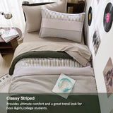 Twin Size Comforter Olive Green Striped Comforters for Boys&Girls,5 Pieces Bed in A Bag Simple Neutral-Style Bedding Sets for Kids Teen Cottolester