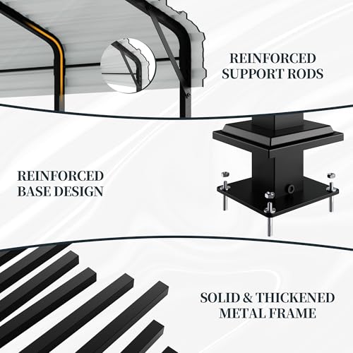 SUNLEI 12X20 FT Carport, Heavy Duty Carport Canopy with Galvanized Steel Roof and Frame, Metal Carport Upgraded Extra Large Garage for Pickup, Boat, Car and Tractors - WoodArtSupply