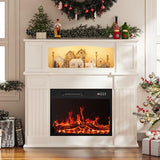 BOSSIN 43" Electric Fireplace with Mantel, 14-Color LED Light Strip, 23 inch Insert, Freestanding TV Stand with Heater, Wooden Surround, Faux Log & LED Flames, Remote Control, 750W/1500W, White BOSSIN