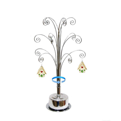 HOHIYA Ornament Tree Display Stand Rotating Holder Hanger 16.75 Inch Wire Hook Hanging Metal for Christmas Swarovski Crystal Glass Decorations Gift Taiwan Made Silver