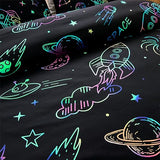 Aimuan Space Bedding Twin Bed Comforter Kids Rocket Bedding Set Super Soft & Cute Aliens UFO Printed for Boys Girls Teen (Black, Twin) Aimuan