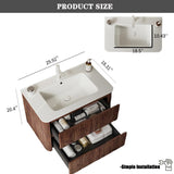 30" Bathroom Vanity with Sink, Modern Floating Vanity with 2 Push Close Soft Close Drawer, Ceramic Basin with Sink Hole Cover and Drain, Oak & Plywood-Bruges, Retro Walnut RAINLUX