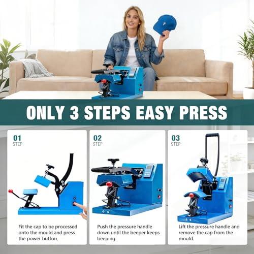 Simple Deluxe Hat Heat Press Machine for Caps, Curved 3.2" x 5.5" Plate, LED Digital Temperature Control 32°F–570°F with Memory Mode, Ideal for Logo, Name and Patch Transfers on Various Caps Simple Deluxe
