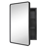 TEHOME Farmhouse Black Metal Framed Recessed Bathroom Medicine Cabinet with Beveled Mirror Rounded Rectangle Bathroom Medicine Cabinet 16x24 inch TEHOME