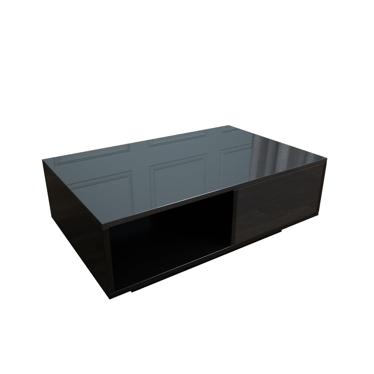 LED Black Coffee Table for Living Room with Drawer & 16 Colors Lights, 43.3IN High Gloss Modern Coffee Table with Storage Space, Rectangle Side Central Table COSVALVE