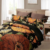Tyrot 3 Piece Black Boho Floral King Size Quilt Sets Reversible Farmhouse Botanical Lightweight Bedspread Coverlet with 2 Shams Mid Century Microfiber Bedding Quilts Set for All Season,106''x96'' Tyrot