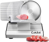 Electric Meat Slicer, 200W Meat Slicer Machine for Home Use, Deli Food Slicer, Meat Cutter Machine, Aluminum,Dishwasher Safe, Removable Blade & Food Carriage and Pusher, 7/8 Inch Adjustable Thickness CukAid