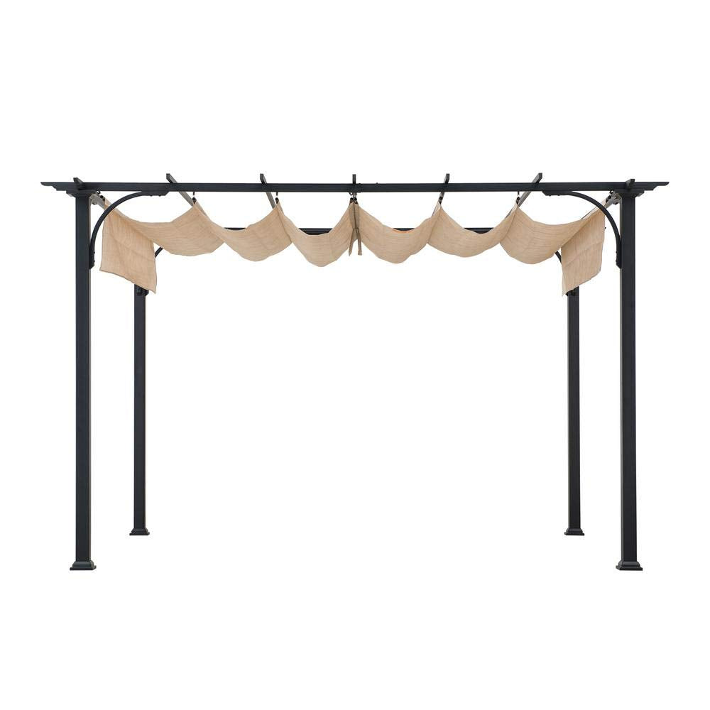 Sunjoy Outdoor Pergola 9 x 12 ft. Patio Black Steel Frame Pergola with Retractable Beige Canopy Shade for Backyard, Garden Activities Sunjoy