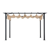 Sunjoy Outdoor Pergola 9 x 12 ft. Patio Black Steel Frame Pergola with Retractable Beige Canopy Shade for Backyard, Garden Activities Sunjoy