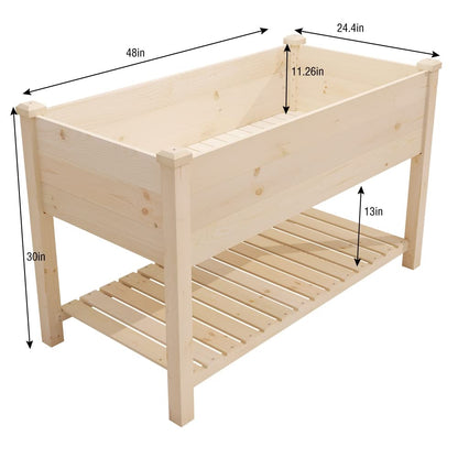 Tiuekes Raised Garden Bed with Storage Shelf 48.5x24.4x30 Inch, Elevated Wood Planter Box with Legs for Vegetable Flower Herb Outdoors Backyard, Patio, Balcony with Liner (Natural Wood)