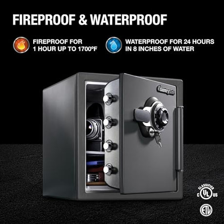 SentrySafe Medium Gray Fireproof Safe and Waterproof Safe Box with Dial Combination, Home Safe for Money, Documents, or other Valuables, 1.23 Cubic Feet, SFW123DSB SentrySafe