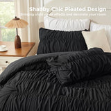 Andency Ruched Black Full Size Comforter Sets, Shabby Chic Pleatd Bedding Sets 3 Pieces, Lightweight Soft Boho Ruffle Bed Set for Girls, Kids, Women, All Season Andency
