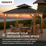 Sunjoy 11 x 11 ft. Wood Gazebo Standard Cedar Framed Gazebos with Black Double Steel Hardtop Roof for Garden, Backyard Shade, Matte Black Roof + Natural Wood Frame Sunjoy