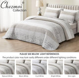 Chezmoi Collection Robyn 3-Piece Neutral Taupe Gray White Floral Hibiscus Flower Patchwork Striped Quilt Set - Pre-Washed Cotton Coverlet - Lightweight Reversible Bedspread, Queen Size Chezmoi Collection