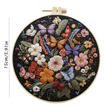 SCECALA 4 Pack Butterfly Floral Embroidery Kit - Flower Butterfly Hand Embroidery Kit for Beginners with Pattern, Complete Cross Stitch Supplies DIY Craft for Adults Sewing Hobby, 1pc Hoops