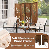 Giantex Boho Rustic Room Divider, 4 Panel Carved Leaf Folding Wood Screen, Fully Assembled, 67'' Freestanding Privacy Partition Decorative Wall, Foldable Room Separator for Bedroom, Brown Giantex