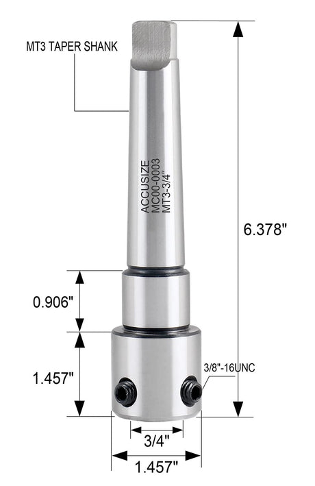 Accusize Industrial Tools Annular Cutter Arbor, Mt3 to 3/4'' Weldon Shank for Drill-Use Annular Cutter on Drill Press, Mc00-0003 Accusize Industrial Tools